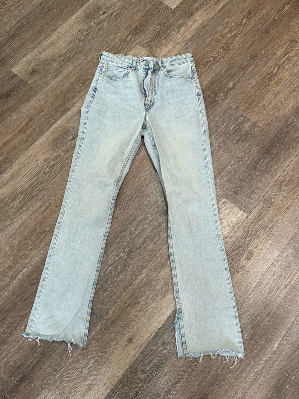 Zara Light Wash High-Rise Wide-Leg Jeans with Raw Hem